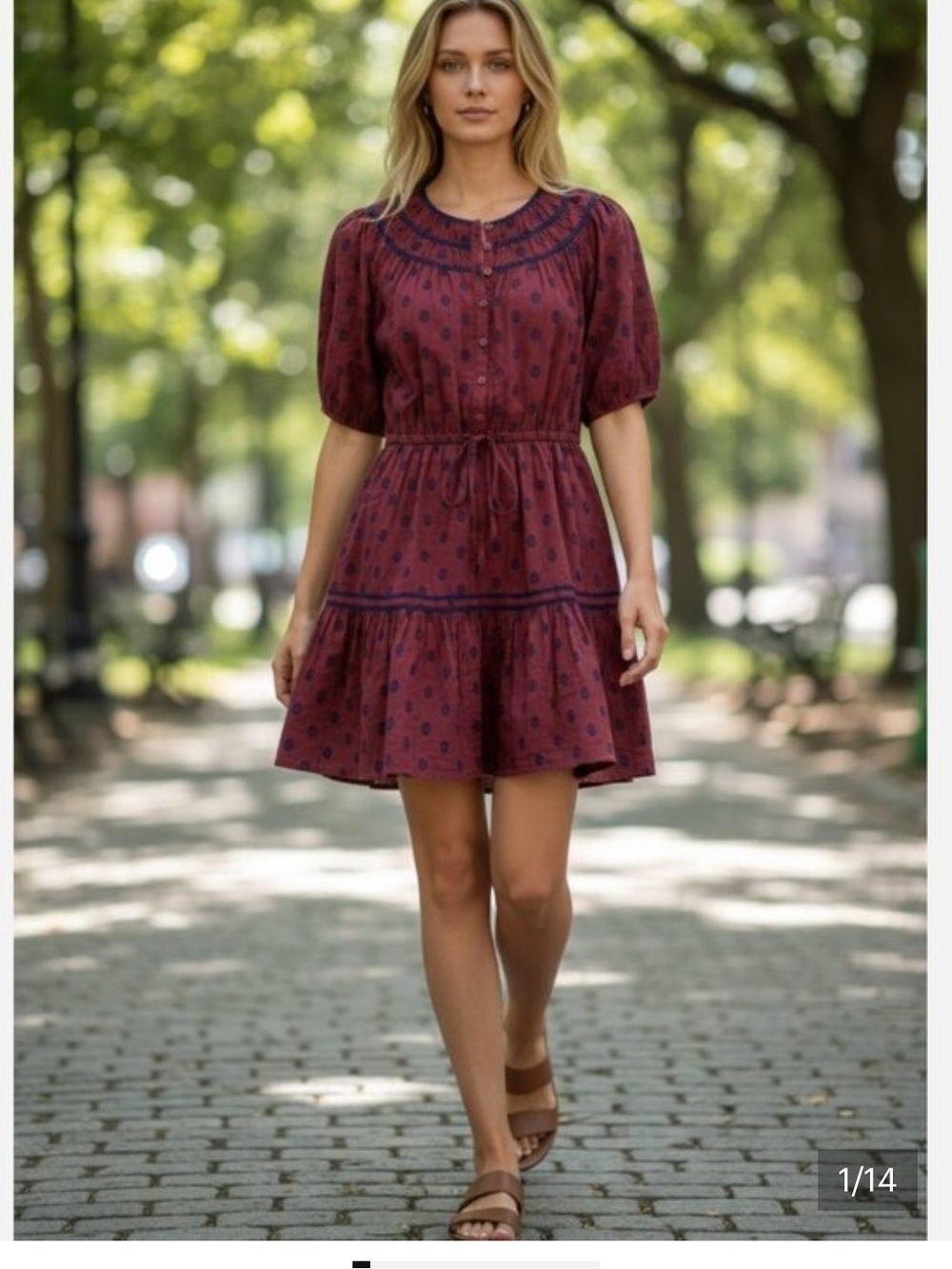 Treasure Bond Tiered Dress with Tie Waist in Burgundy